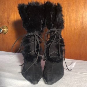 Enzo Angiolini black suede and fur heeled boots